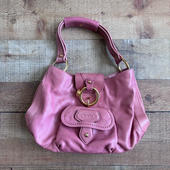 Tod's Handbags - Tod's Peggy Hobo Pink Leather Shoulder Bag Chunky Gold Hardware